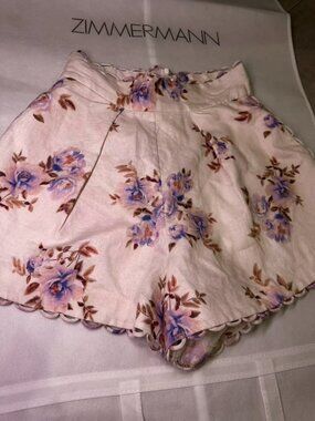 Zimmermann Floral Linen Shorts Purple Pink Size 1 US S High Waist